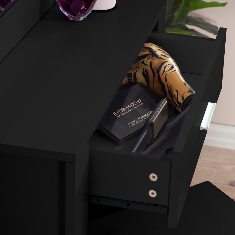 Evelyn Black 1 Drawer Mirror Dressing Table Stool Close-Up
